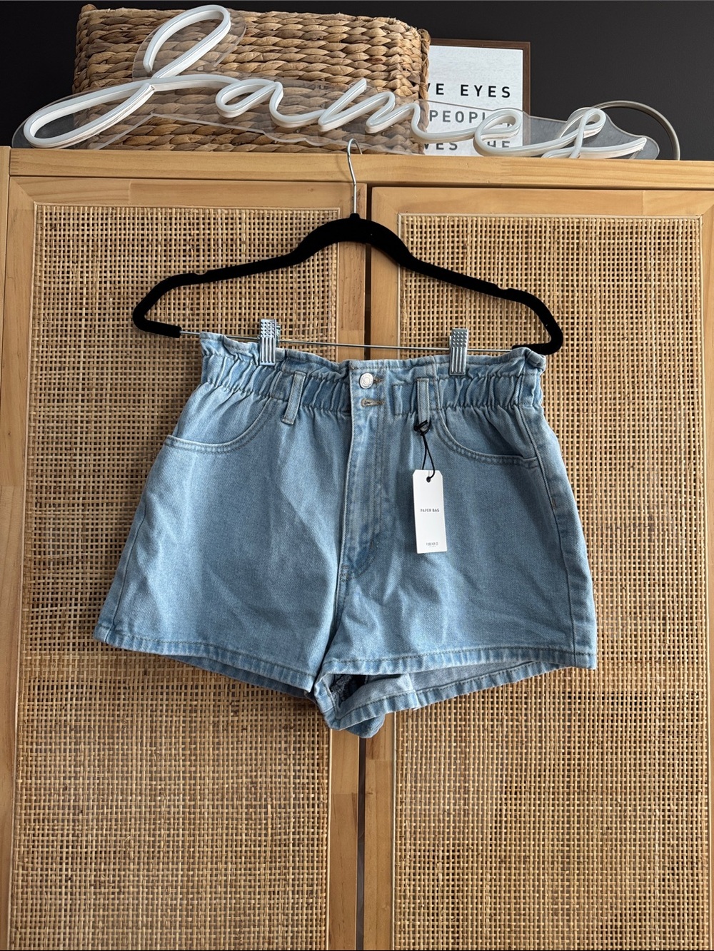 Forever 21 High Waist Light Blue Denim Paperbag Shorts